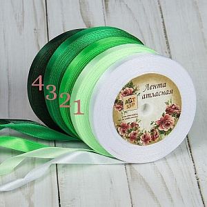 Лента атласная, 1 см, зеленая №3